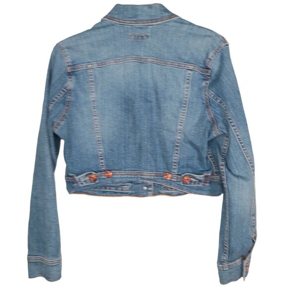 Levis Womens XL Cropped Blue Denim Trucker Jacket Copper Buttons Western Boxy - Picture 5 of 11